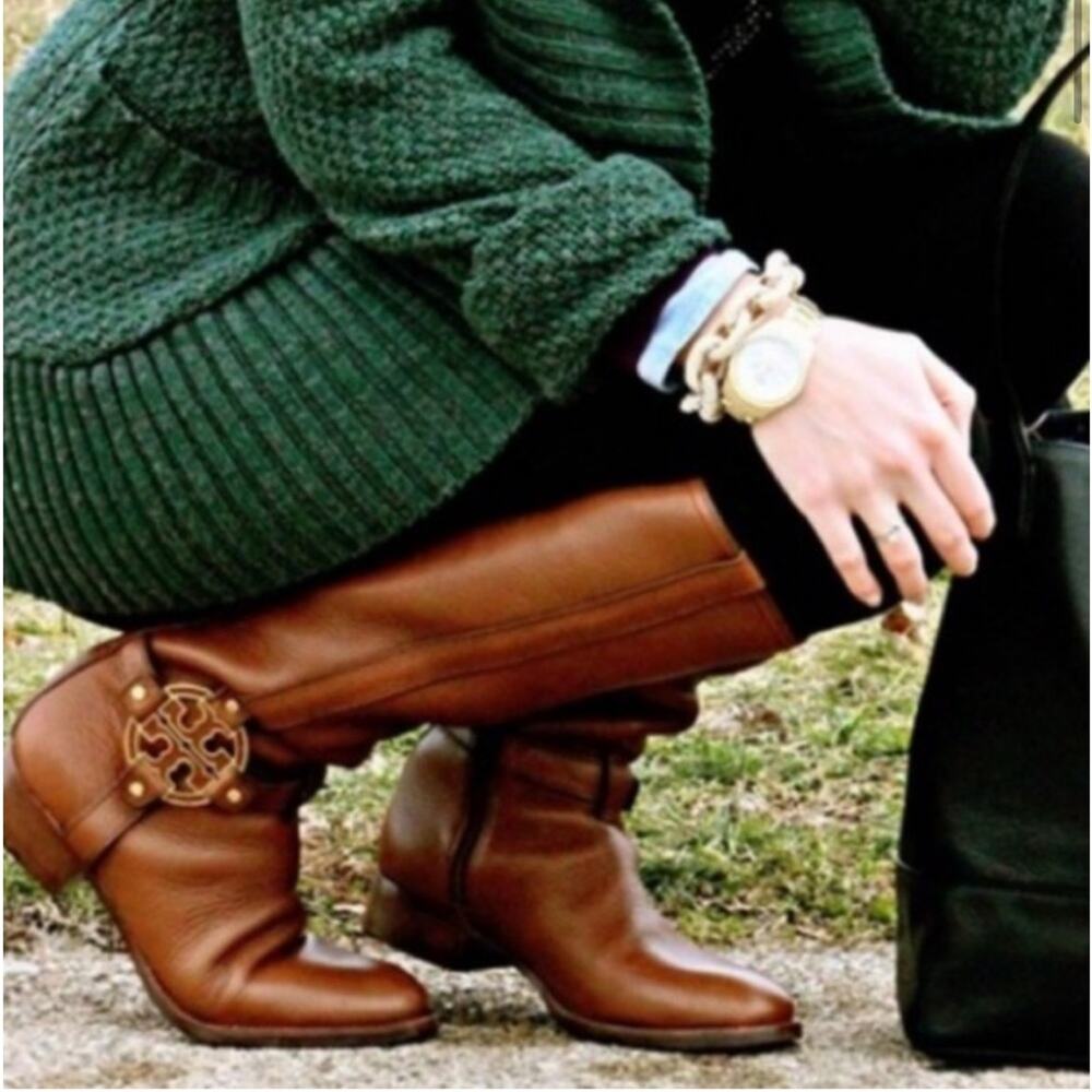 Tory Burch Boots Womens Size 7 Amanda Tall Riding buckle Brown